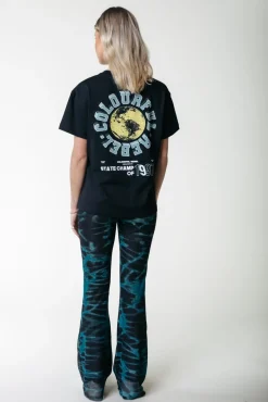 Broeken*Colourful Rebel Animal Mesh Flare Pants | Storm green Stormgreen