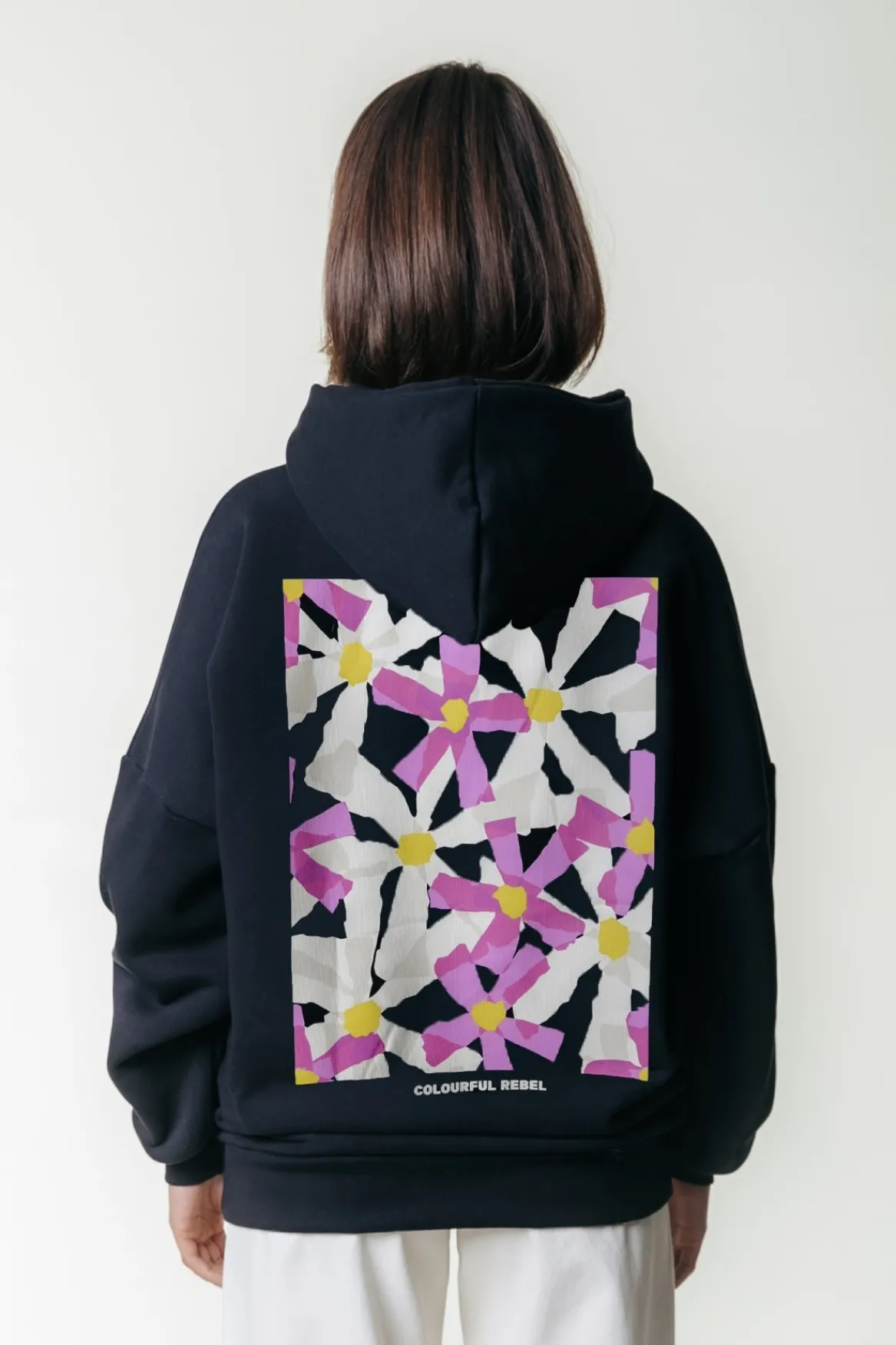 Hoodies*Colourful Rebel Flower Square Hoodie | Black