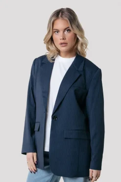 Blazers*Colourful Rebel Gemma Pinstripe Blazer | Dark blue Darkblue