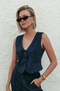 Jassen|Blazers*Colourful Rebel Loiza Pinstripe Gilet | Dark blue Darkblue