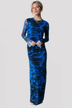 Jurken*Colourful Rebel Maude Animal Mesh Dress | Deep blue Deepblue