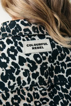 Blouses*Colourful Rebel Olle Leopard Cropped Denim Blouse | Beige