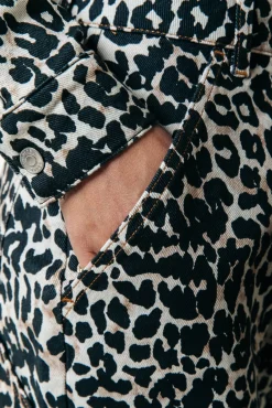 Blouses*Colourful Rebel Olle Leopard Cropped Denim Blouse | Beige
