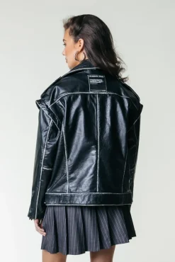 Jassen|Blazers*Colourful Rebel Sage Leather Biker Jacket | Black