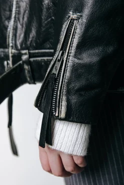 Jassen|Blazers*Colourful Rebel Sage Leather Biker Jacket | Black