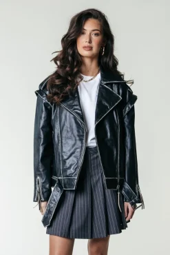 Jassen|Blazers*Colourful Rebel Saige Leather Biker Jacket | Black