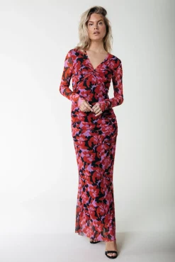 Jurken*Colourful Rebel Sariah Mesh Maxi Dress | Scarlet Red Scarletred