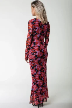 Jurken*Colourful Rebel Sariah Mesh Maxi Dress | Scarlet Red Scarletred