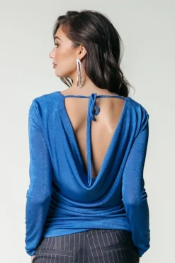 Tops*Colourful Rebel Savannah Waterfall Back Longsleeve | Vallarta Blue Vallartablue