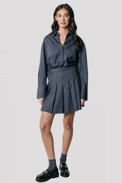 Rokken*Colourful Rebel Shaline Pinstripe Pleated Skirt | Dark Anthracite Darkanthracite