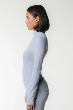 Tops*Colourful Rebel Uni Fitted Turtleneck Top | Medium grey melange Mediumgreymelange
