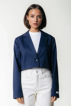 Blazers*Colourful Rebel Winoah Stripe Cropped Blazer | Dark blue Darkblue